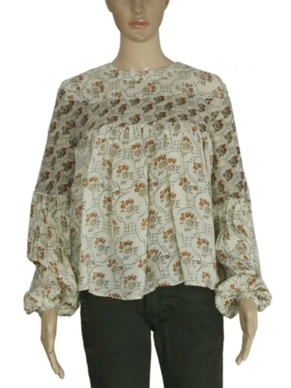 Anthropologie Floreat Mesh Embroidered Printed Peasant Blouse Top M